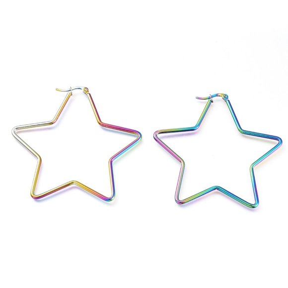 2/$10 NWOT rainbow multi color Big Star Earrings Star hoop earrings metal stars - Picture 1 of 2